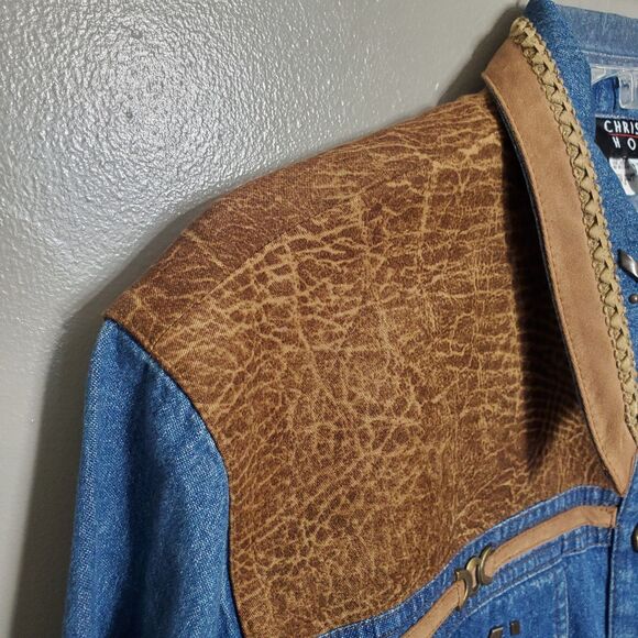 Vintage 1990's Womens Rodeo Western Button Up Shirt Size 16 Suede Denim Studded - Picture 6 of 11